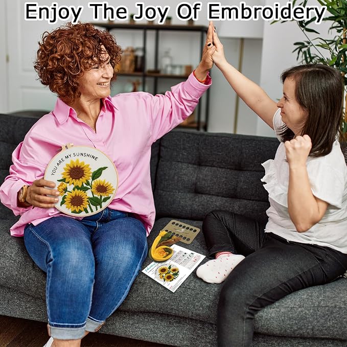 Nuberlic 3 Pack Embroidery Kit for Beginners with Sunflower Pattern