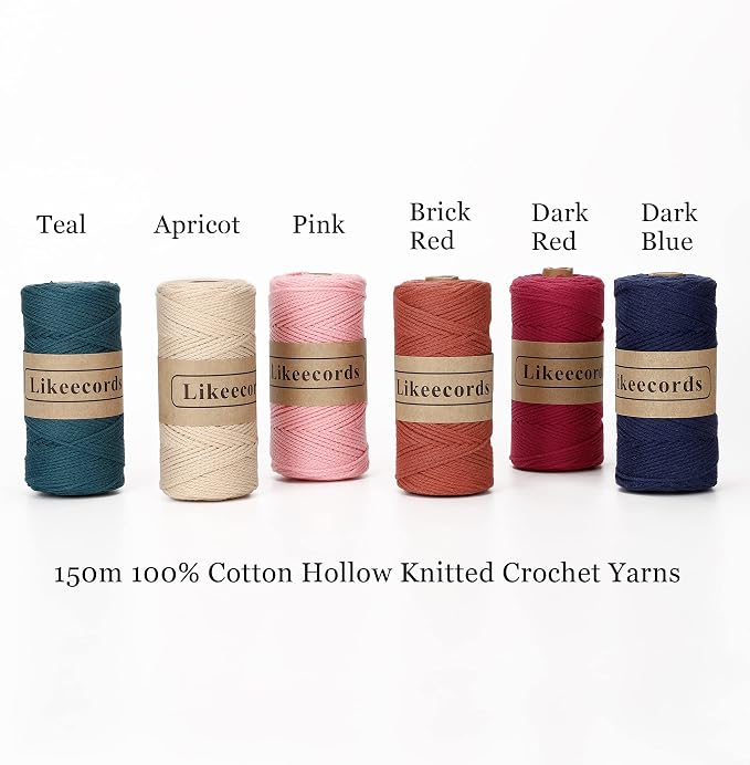 Likeecords 100% Cotton Crochet Bag Cord 2mm 170m Macrame Cord 2mm Crochet Thread Macrame Rope Gift for Knitter (Coffee)