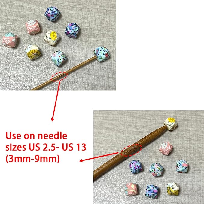 SPANSEE 8 PCS Hexagon Print Knitting Needle Stoppers, Knitting Needle End Caps, Stitch Stoppers, Fit Size 2.5-13 (3mm-9mm) Needles