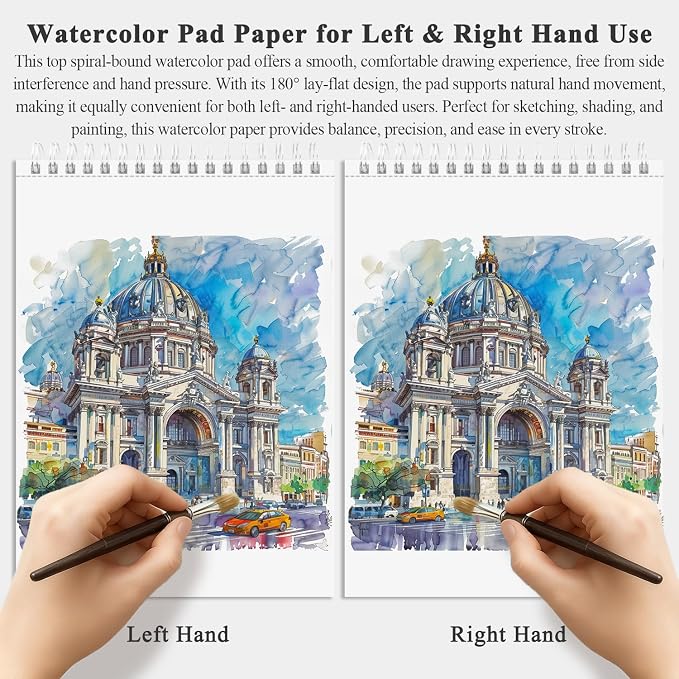 Watercolor Sketchbook 10"x12", 32 Sheets (64 Pages) Water Color Paper, 140lb/300gsm Watercolor Paper, Spiral Hardcover Watercolor Notebook for Painting, Water Color Sketch Books for Teens & Adults.
