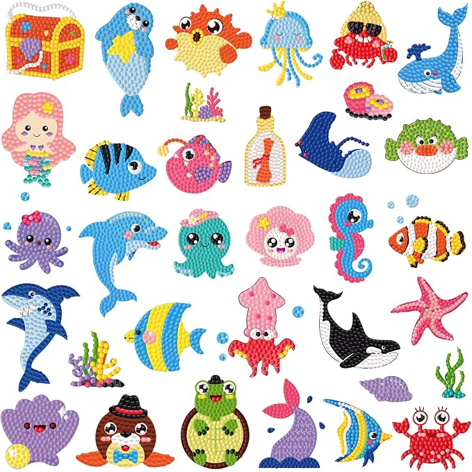 Labeol Diamond Art Kits for Kids Boys and Girls Ages 6-8-10-12 Easy to DIY Creative Diamond Art Sticker Craft by Numbers Kits for Kids and Adult Beginners (sea)