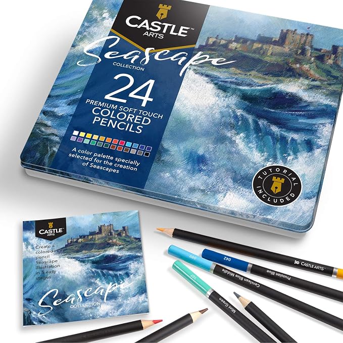 Castle Art Supplies 24 Colored Pencil Set - Seascape Themed Palette