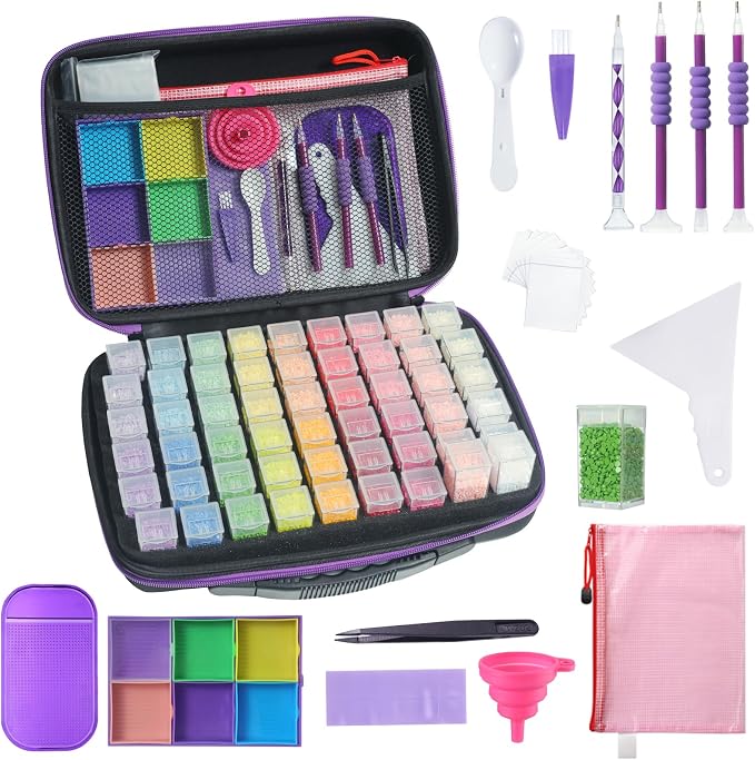 Douorgan Diamond Painting Storage Containers Diamond Painting Accessories and Tools Portable Organizer Shockproof Diamond Art Storage Case Jewelry Beads Storage Box (54 Square Jars)