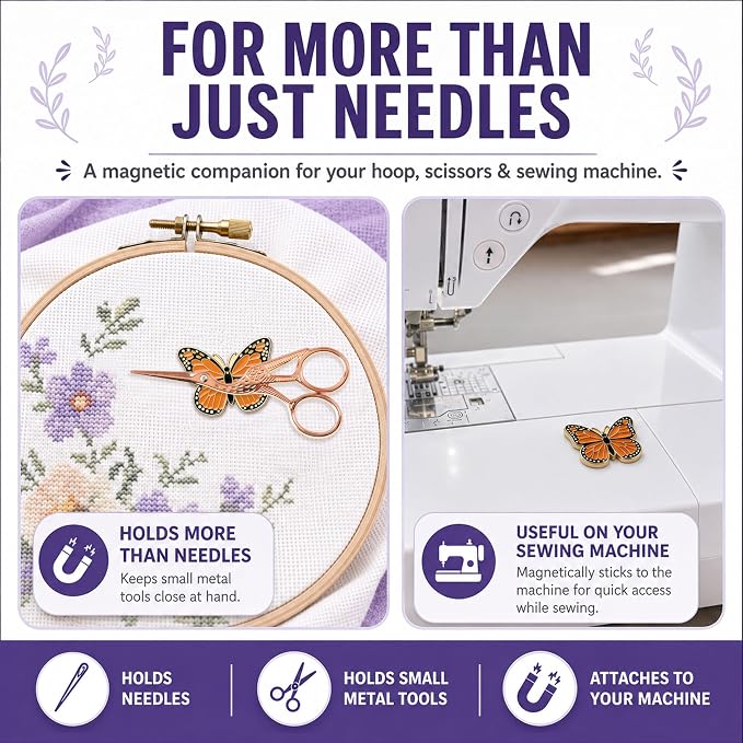 The Quilted Bear Magnetic Needle Minder, Pig | Enamel Needle Keeper for Embroidery & Cross Stitch, Secure Holder for Sewing Needles & Pins, Strong Magnet, Sewing Accessory