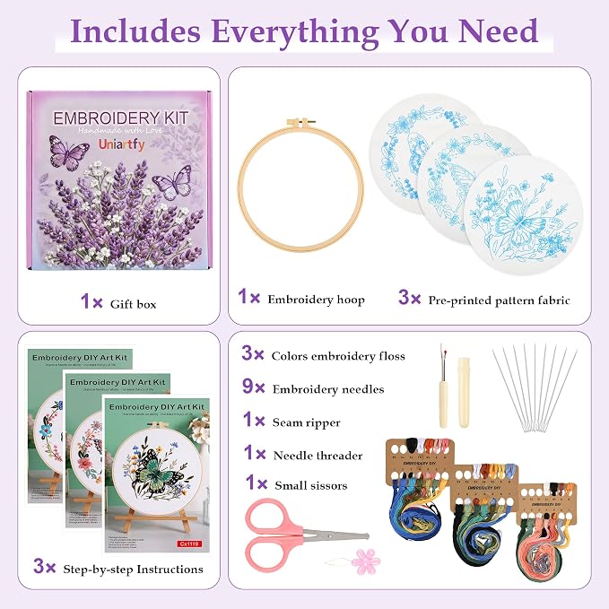 Uniartfy Butterfly Flower Embroidery Kit for Beginners, Cross Stitch Kits