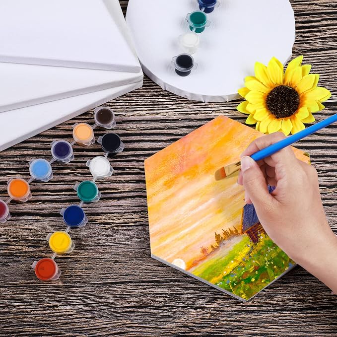 Aodaer 12 Pieces Stretched Canvas for Painting 8 Inch Blank Canvas Panels Triangle Square Hexagon Round Shape Canvases Boards Art Supplies for Acrylic Pouring Oil Painting