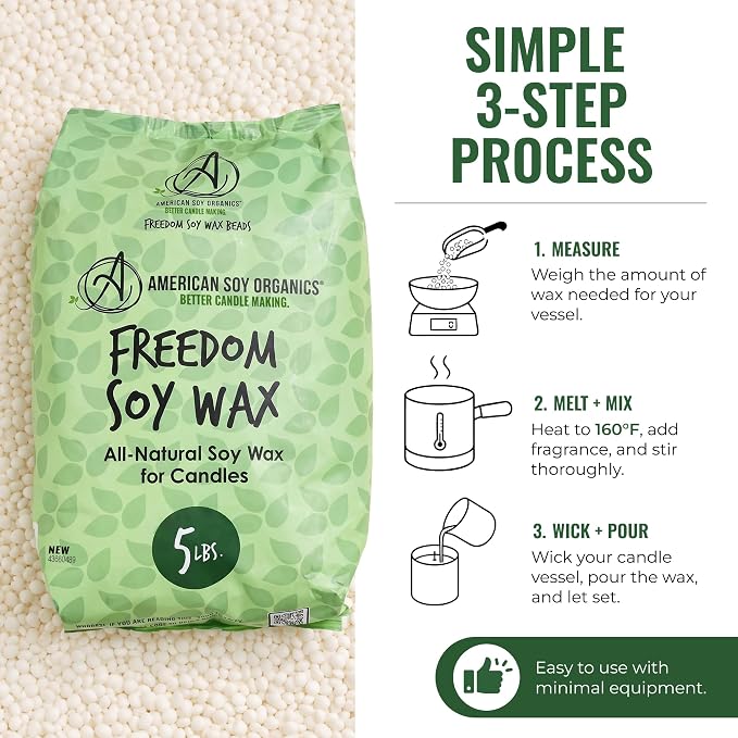 American Soy Organics Freedom Soy Wax Beads, All-Natural Candle Wax, 5 lbs | DIY Candle Making Supplies Ideal for Container Candles, Tealights & Wax Melts, Paraffin-Free, Beeswax-Free, Microwavable