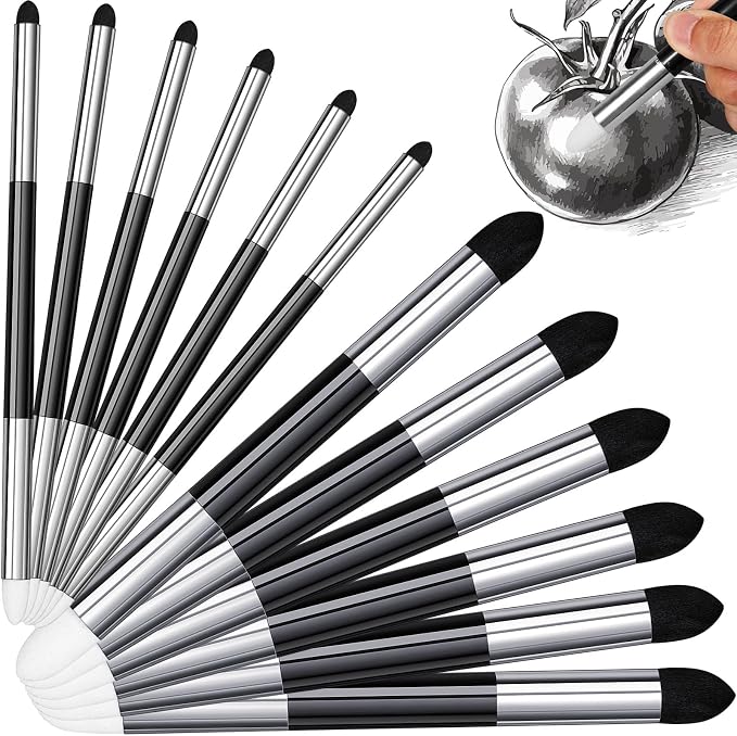 Kosiz 12 Pcs Blending Sponge Pen Rub and Buff Double Headed, White, Black | Washable Sponge Tips, Art Drawing Shading and Highlight Tools, Smooth Color Blending, Reusable Blending Tools for Oil Pastels