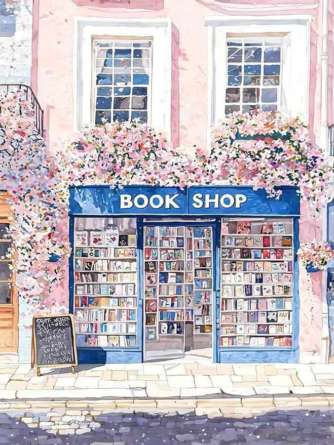DAZZLEDOTS Pink Diamond Art Kit for Adults, Book Shop Diamond Painting