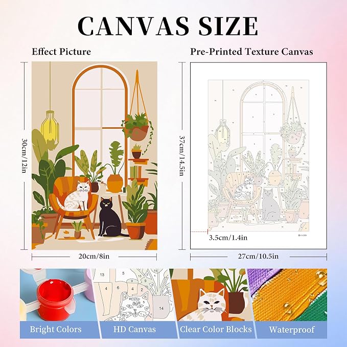 6 Pack Paint by Numbers Kit for Adults, Black Cats Canvas Painting Set | 8x12 Inch, DIY Acrylic Painting Craft Kit for Beginners without Frame, Relaxing Creative Hobby, Home Wall Decor, Gift