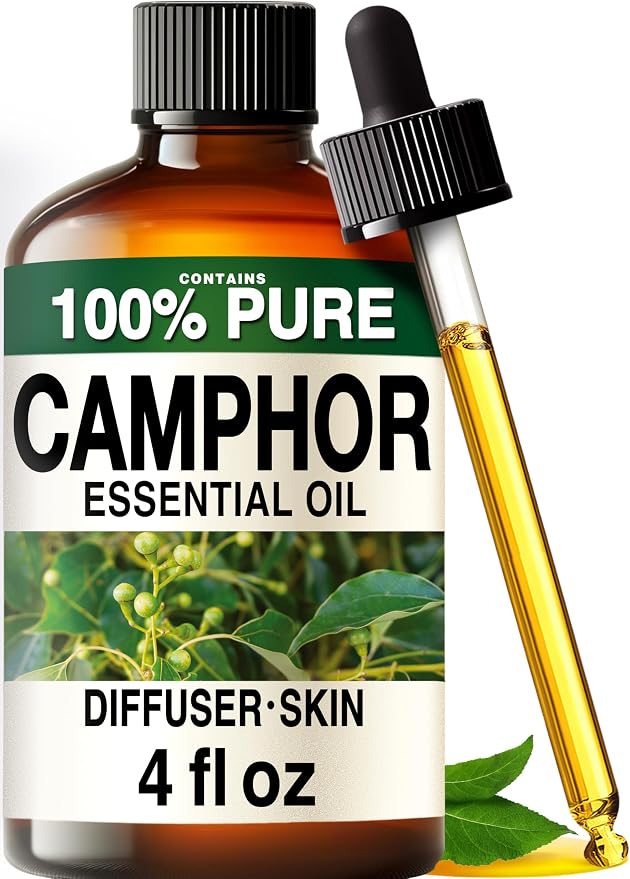Kukka 100% Pure Camphor Essential Oil for Skin, Diffuser, 4 Fl Oz | Camphor Oil for Diffuser Blends, Muscle Massage & Home Freshening in an Undiluted Dropper Bottle
