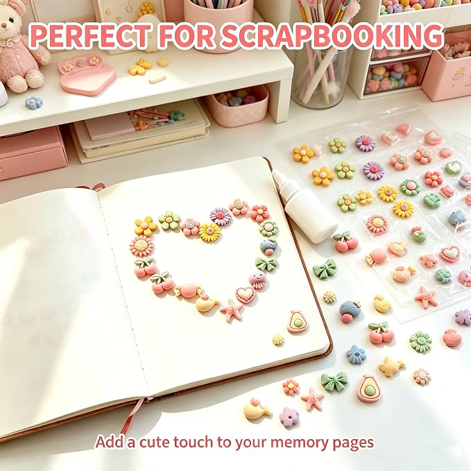 100Pcs DIY Scrapbooking Embellishments,Pink Glitter Resin Accessories, Solid Color Cream Glue Craft Charms for Jewelry Making, New Handmade Supplies (Pink/Green)