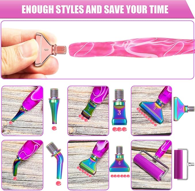 Diamond Art Pens Tools Diamond Painting Accessories Kits with Screw Metal Tip Roller Diamond Painting Pen Drill Bead Dot Pens for Art Craft Nail (Pink Pen Rose Gold 6)