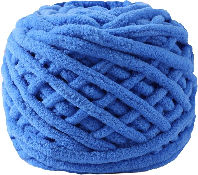Plush Chenille Chunky Yarn for Crocheting 100g(54.6yd) - Bulky Thick Fluffy Yarn for Knitting- Soft Velvet for Baby, Blanket Knitting Blanket Yarns- Amigurumi Yarns (Sapphire Blue)