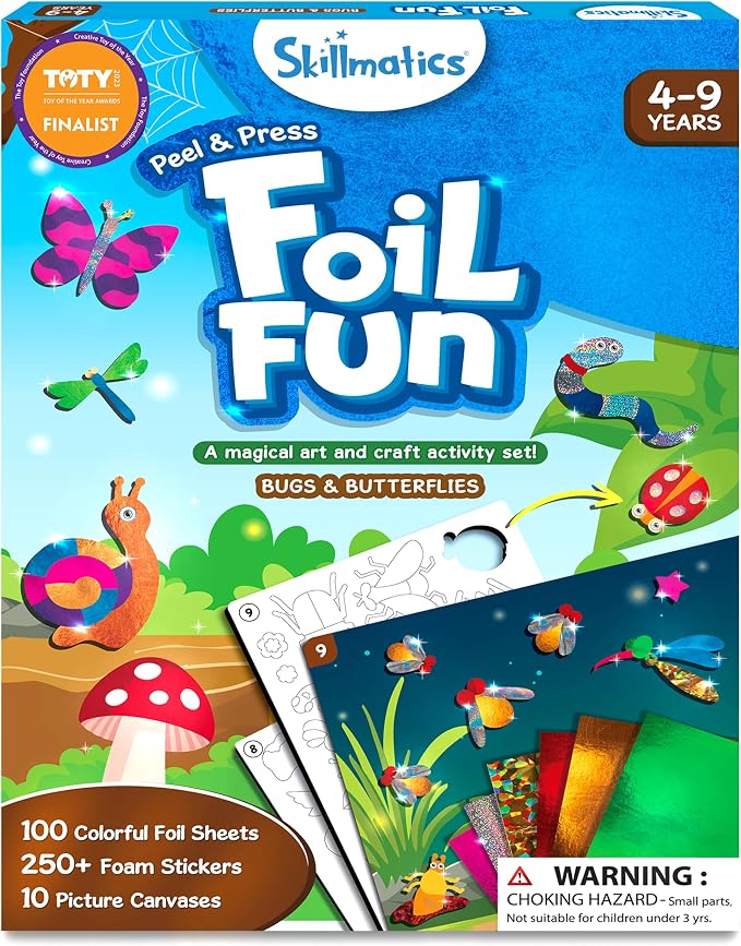 Skillmatics Foil Fun Bugs & Butterflies, Foil Art, Gift for Boys & Girls | Travel Toys, Sticker Activity Kit, Fine Motor Skills, DIY Mess-Free Art, Screen-Free, Gifts for Kids Ages 4, 5, 6, 7, 8, 9