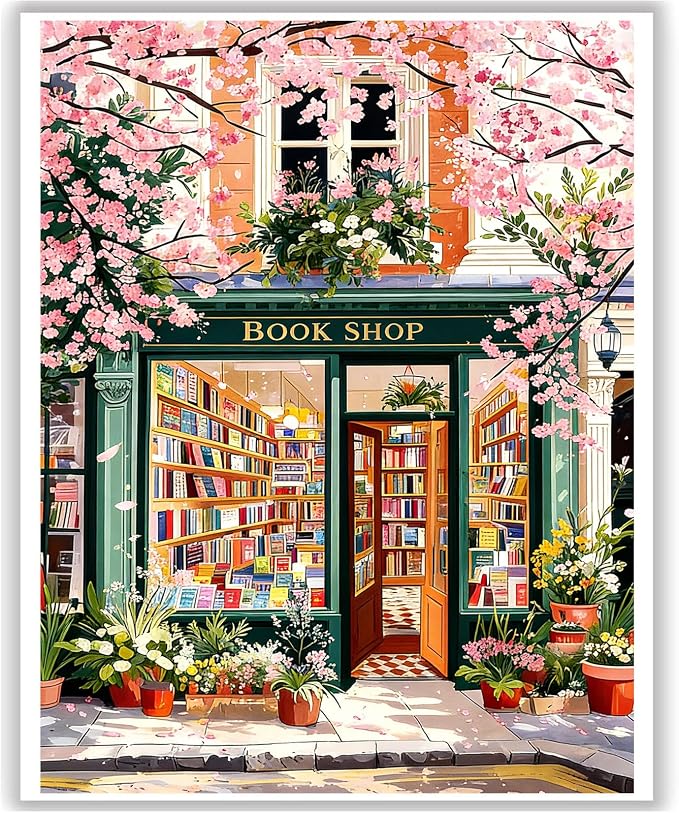 HITO Book Shop Paint by Numbers Kit for Adults 16x20 Inch Frameless | Book Shop Paint by Number for Adults, Paint by Numbers Kit for Adults Beginner for Gift Home Wall Decor