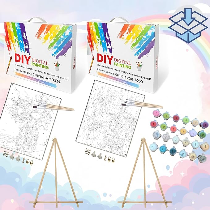 BAISITE Paint by Numbers Kit for Adults Beginners,8" Wx12 L 2 Pack Canvas for Painting Kits for Adults in Colorful Box 0304 Already Framed