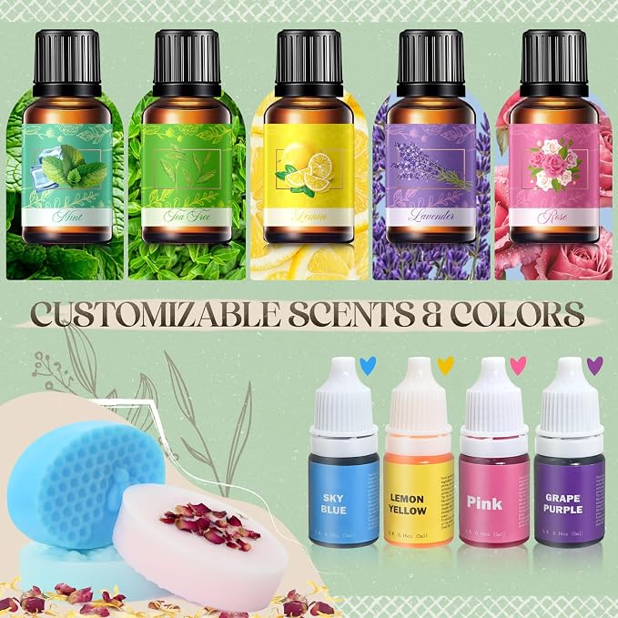 Jcoos Soap Making Kit, Soap Making Kit for Adults, Teen- Shea Butter Glycerin Melt and Pour Base, Molds, Dye, Fragrances, Dried Flowers, DIY Craft for Teen Beginners Girls, Gift Boxes for Women