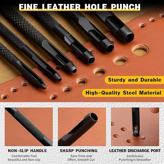 Leather Stitching Punch Hole Punch Tool Set, 4mm 1/2/4/6 Prong Punch Chisel