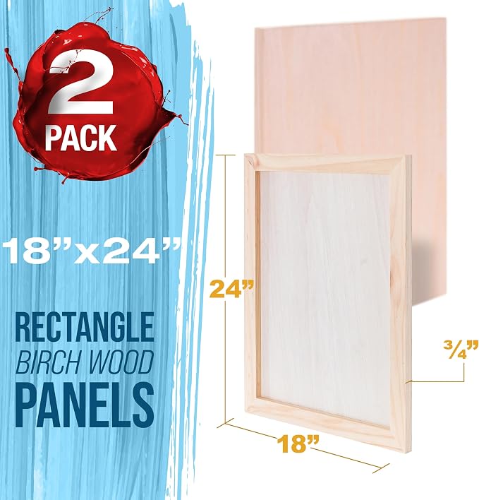U.S. Art Supply 18" x 24" Unfinished Cradled Wood Panels for Painting
