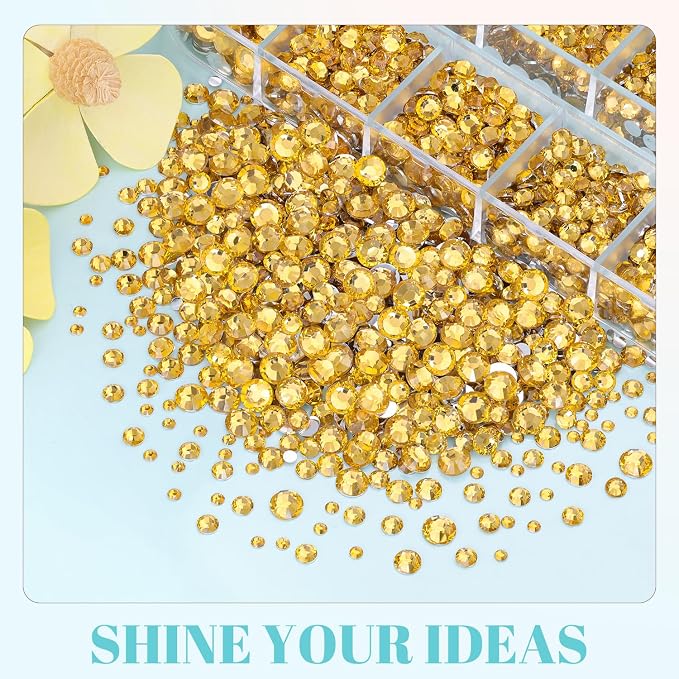 12100Pcs Resin Rhinestones for Crafting with 3Pcs 10ml B7000 Jewelry Glue, 2 Boxes Flatback Crystals Diamond (Golden Yellow) for Bedazzling Crafts DIY Nail Art, Gems for Clothing Shoes