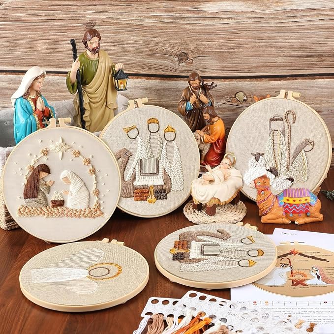 YOUDRN Nativity Scene Embroidery kit, Christmas Shepherds Embroidery Kits