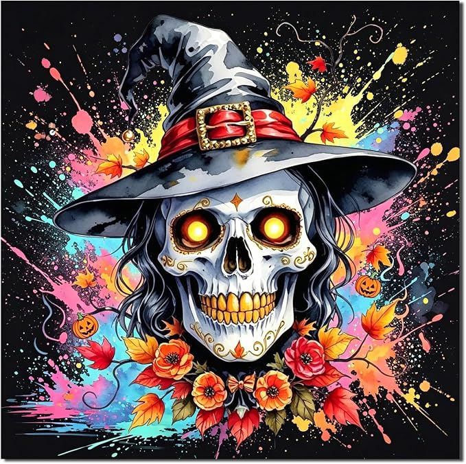 YarnWhimsy Skull Paint by Numbers Kit for Adults 16x16 inch