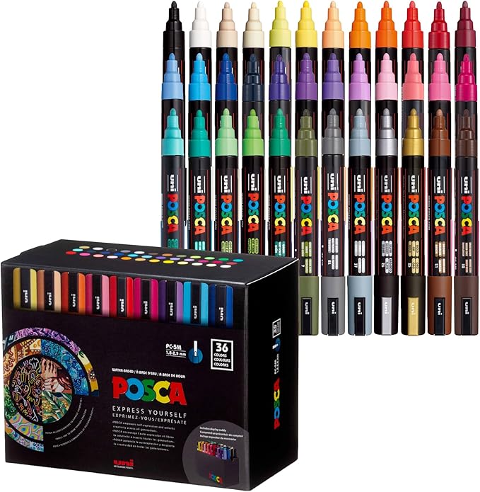 POSCA® PC-5M Paint Markers, Medium (1.8-2.5mm), Assorted, 36 Pack & Caddy