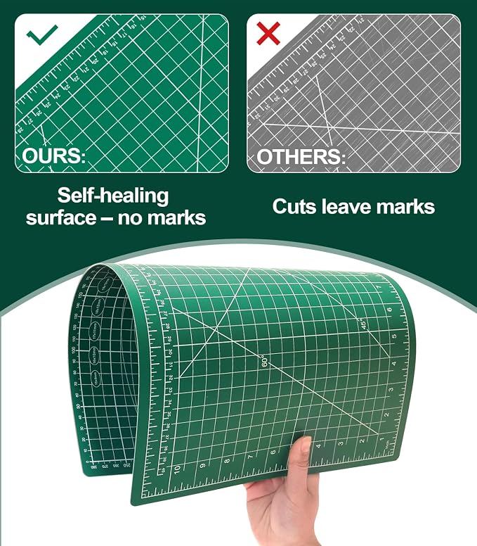 Self Healing Cutting Mat 12×18 Inch, Fabric Cutting Mats for Crafts, Double Sided Sewing Boards for Quilting Hobby Scrapbooking 5 Layers 1 Pack