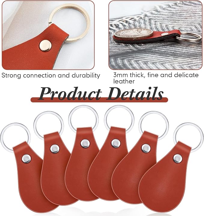 Taiyin 30 Pcs Leather Key Fob Kit PU Leather Keychain Blanks, Chocolate