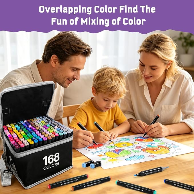 168 Colors Alcohol Markers Set - Professional Drawing Markers for Artist | Marker for Adult Coloring Books Permanent Dual Tip Art Markers with Holder, Coloring Marker for School Sketching Coloring