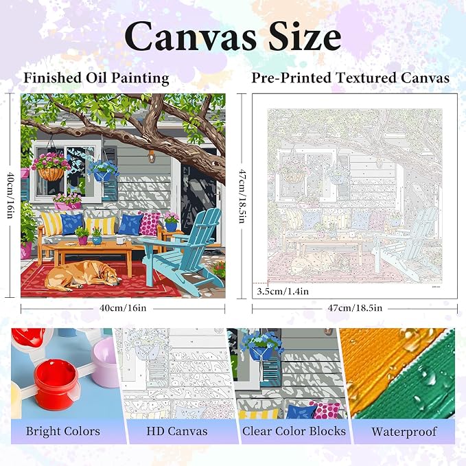 Paint by Numbers Kit for Adults, Cozy Backyard Number Painting Canvas Kit | DIY Acrylic Painting Set for Beginners, Stress Relief Relaxing Craft, Home Wall Decor, Holiday Gift for Adults, 16x16 Inch