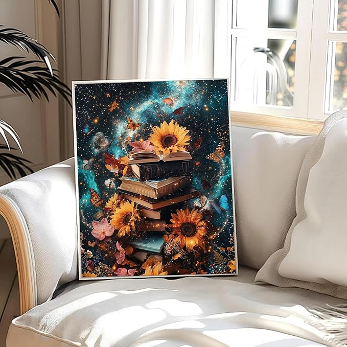 Amaieuin Books Diamond Art Kits for Adults Beginners,Sunflowers Diamond Painting for Adults Beginner,DIY Full Drill Round 5D Diamond Paintings Crafts for Home Wall Decor and Gifts 12x16in