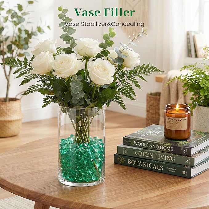 DOMESTAR Green Fake Ice Rocks, 150 PCS Acrylic Crystal for Vase Fillers