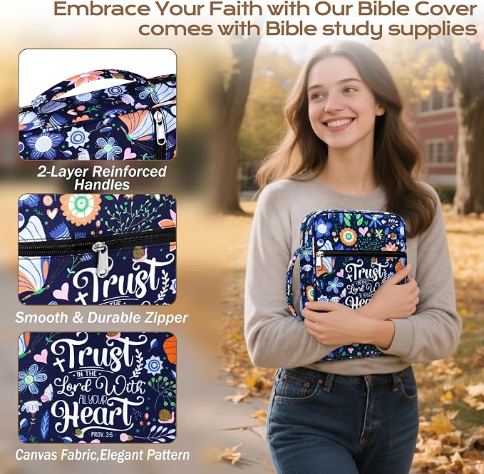 XKDOUS Bible Cover Case for Women Bible Bag Journaling Kit w/Study Supplies