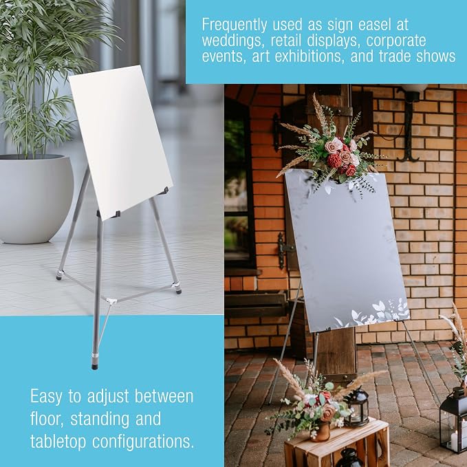U.S. Art Supply 66" High Gallery Silver Metal Display Easel, Large