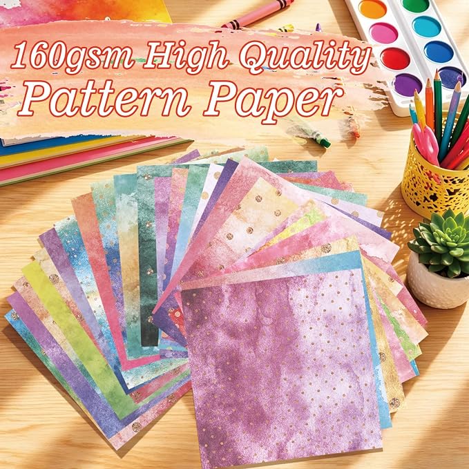 Konsait 24 Sheets Watercolor Scrapbook Paper 6x6, Single Sided Watercolor Decorative Paper Origami Papers for Card Making Scrapbook Supplies (24 designs)