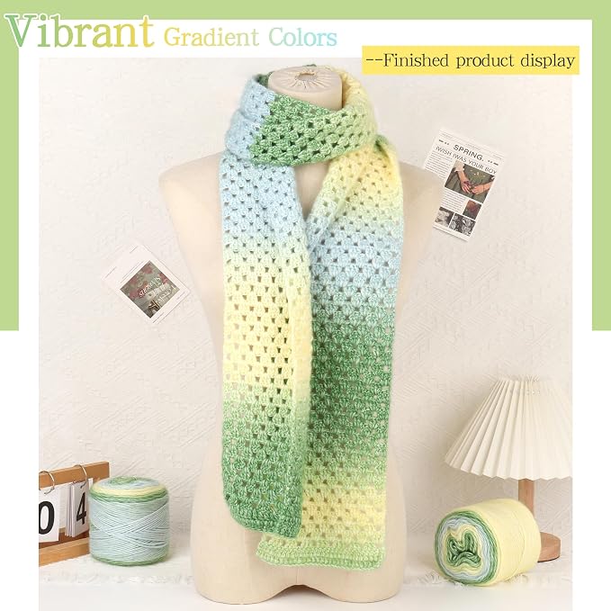 Katech 4 Pack Ombre Yarn for Crocheting & Knitting-Gradient Cake Yarn | 4x100g 60% Cotton 30% Acrylic 11% Wool-Multicolor Soft Cotton Crochet Yarn for Scarves, Shawls, Blankets and Garments(R)