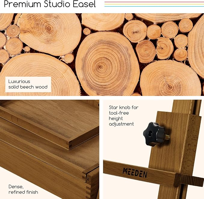 MEEDEN Painting Easel with Storage and Tray: H-Frame Beech Wood Art Easel | Easel Stand for Adults, Artists, Students, Beginners - Adjustable 50"-80" H, Holds Canvas Up to 47 Inches