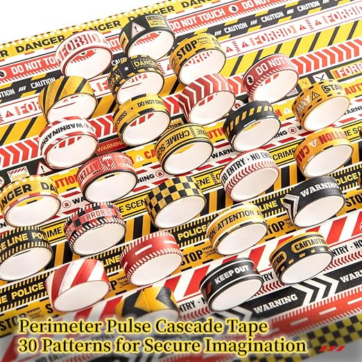 icceemee 30 Rolls Warning line Theme Washi Tape Set, Writable Decorative Tapes for Scrapbooking, Junk Journal Supplies, Bullet Journaling, 0.6"x79" per Roll
