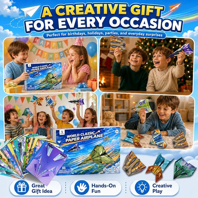 Xuoent Paper Airplane Kit, Origami Kit for Kids, World Classic Paper Planes