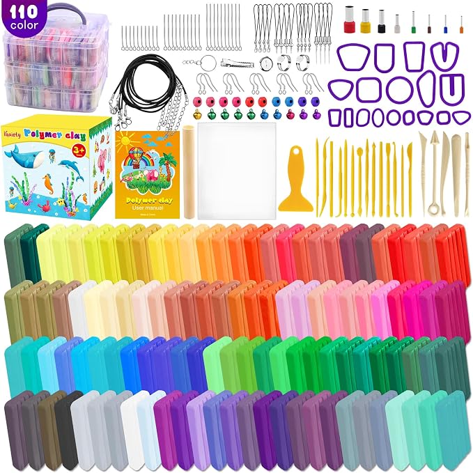 IGaiety Polymer Clay Kit for Kids, 110 Colors Oven Bake Clay | 245 Pcs Complete Modeling Clay Kit Soft & Easy to Shape for Jewelry Making, DIY Crafts, Creative Hobbies and Handmade Gifts