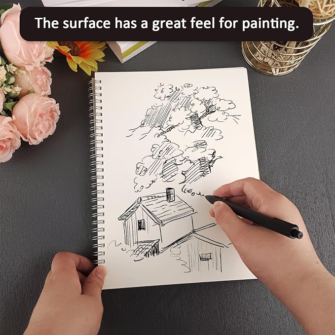 DSTELIN 10 x 7.5 Inch Spiral Bound Sketch Book for Drawing, 50 Sheets 68LB/100GSM Acid-Free Paper, Hardcover Sketch Pad for Students and Adults
