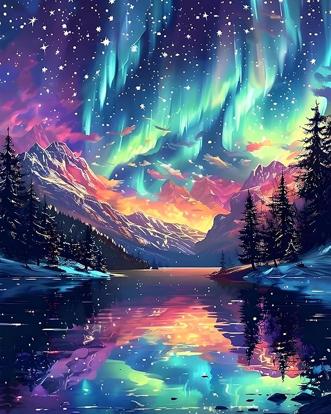Paint by Numbers Kit for Adults, Aurora Borealis & Mountain, 16x20 Inch