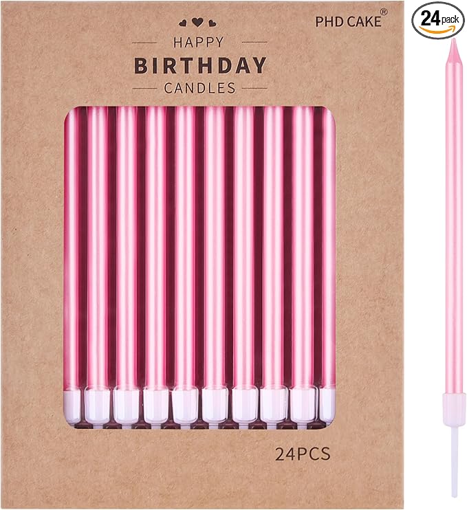 PHD CAKE Pink Long Thin Metallic Birthday Candles, Cake Candles, Birthday Parties, Wedding Decorations, Party Candles