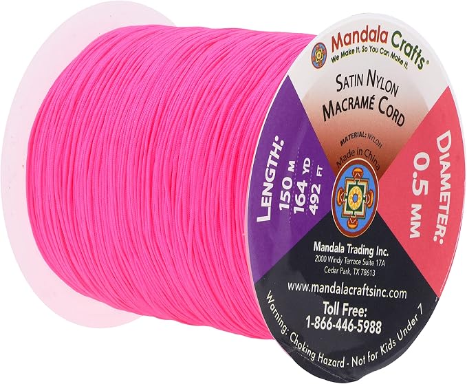 Mandala Crafts 0.5mm Hot Pink Rattail Nylon Satin Cord for Jewelry Making