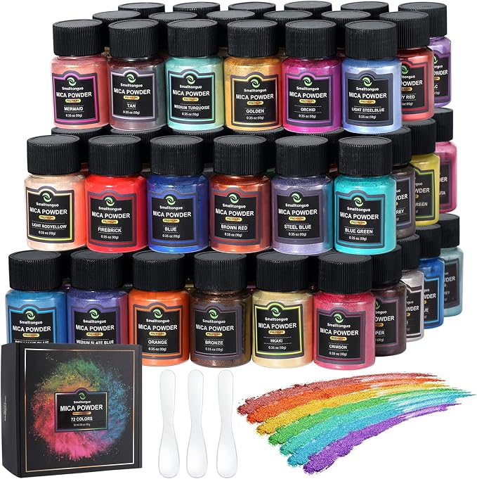 Mica Powder, 72 Colors (10g), Pigment for Epoxy Resin, Soap, Bath Bomb | Complies with ASTM D-4236| For Lip Gloss, Art Crafts, Resin Dye, Nails| Glitter Pigment