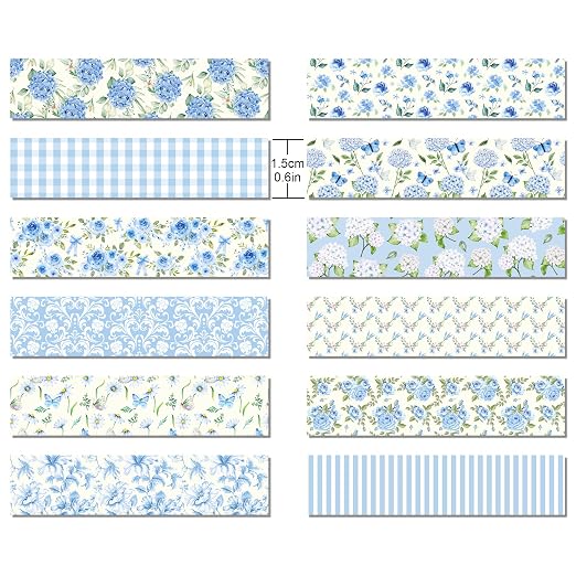 Hydrangea Washi Tape 12 Rolls Blue Hydrangea Tape Masking Decorative Blue Flower Washi Tape for DIY Craft Gift Wrapping Handbook Sticker Scrapbook Journaling Party Favor