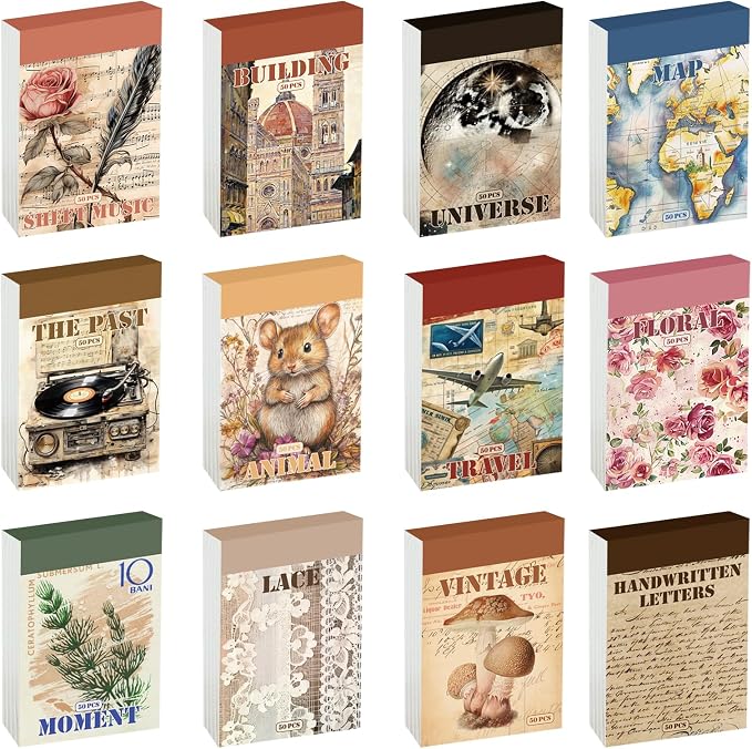 Bomichi Washi Stickers, 12 Sets 600 Pcs Aesthetic Sticker Book for DIY Journaling, Journaling Supplies for Bullet Journal Art Diary Card Craft Gifts Planner Notebook