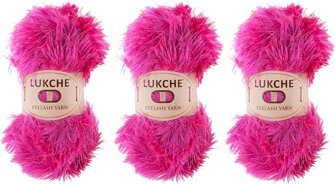 Eyelash Fun Fur Yarn Premium 100% Polyester 164 Yds (150 Mt), 3.53 Oz (100 Gr) Colorful Crochet Yarn Dıy Hand Knitting. (Neon Pink, 3 Skein)